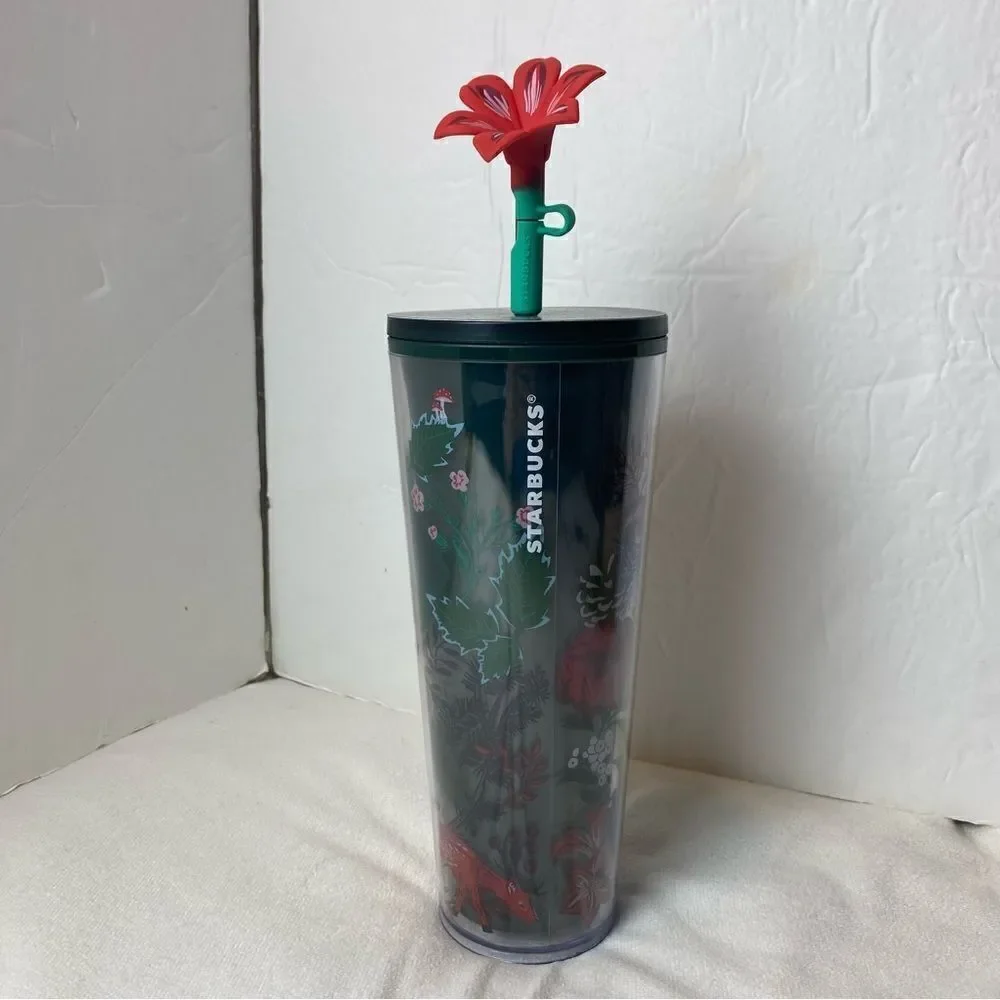 Starbucks Christmas 2022 Berry Corsage Poinsettia Straw Topper 24oz New W/Tags